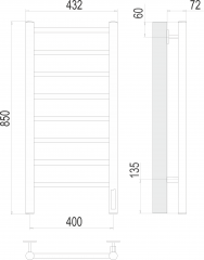 Полотенцесушитель TERMINUS Аврора П8 400х850 Электро (quick touch)