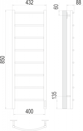 Полотенцесушитель TERMINUS Классик П8 400х850 Электро (quick touch)
