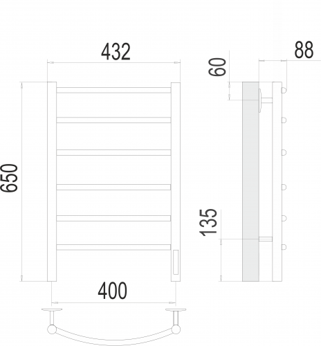 Полотенцесушитель TERMINUS Классик П6 400х650 Электро (quick touch)