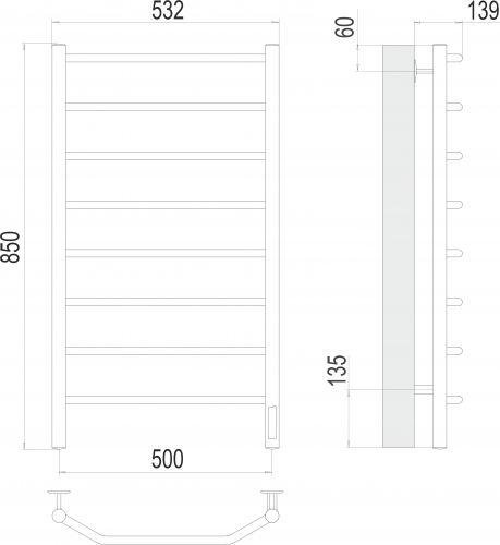 Полотенцесушитель TERMINUS Виктория П8 500х850 Электро (quick touch)