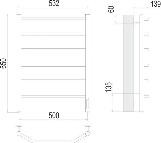 Полотенцесушитель TERMINUS Виктория П6 500х650 Электро (quick touch)