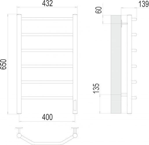 Полотенцесушитель TERMINUS Виктория П6 400х650 Электро (quick touch)