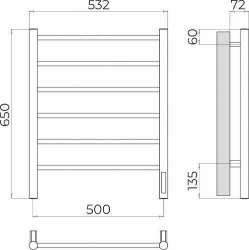 Полотенцесушитель TERMINUS Аврора П6 500х650 Электро (quick touch)