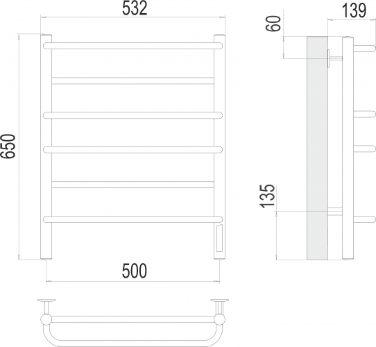 Полотенцесушитель TERMINUS Евромикс П6 500х650 Электро (quick touch)