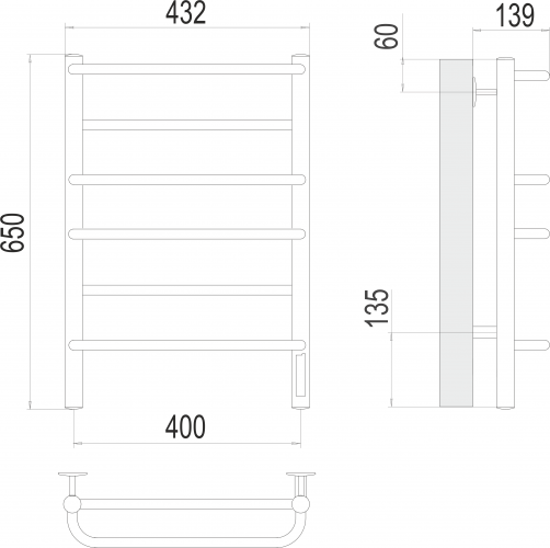 Полотенцесушитель TERMINUS Евромикс П6 400х650 Электро (quick touch)