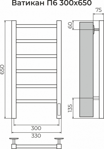 Полотенцесушитель TERMINUS Ватикан П6 300х650 Электро (quick touch)
