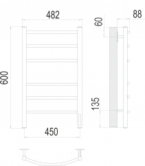 Полотенцесушитель TERMINUS Классик П6 450х600 электро КС ЧЕРНЫЙ МУАР ( new встроен диммер)