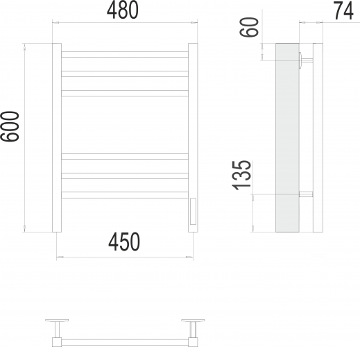 Полотенцесушитель TERMINUS Ватикан П6 450х600 электро КС ЧЕРНЫЙ МУАР ( new встроен диммер)