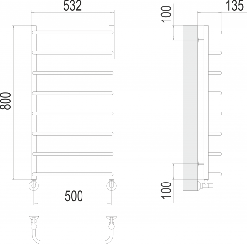 Полотенцесушитель TERMINUS Стандарт П8 500х800