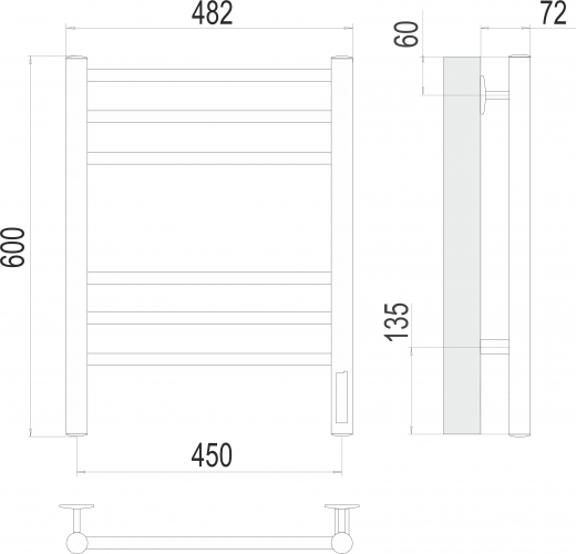 Полотенцесушитель TERMINUS Аврора П6 450х600 электро КС ЧЕРНЫЙ МУАР ( new встроен диммер)