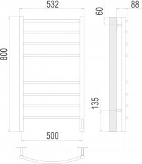 Полотенцесушитель TERMINUS Классик П8 500х800 электро КС 9005 матовый ( new встроен диммер)