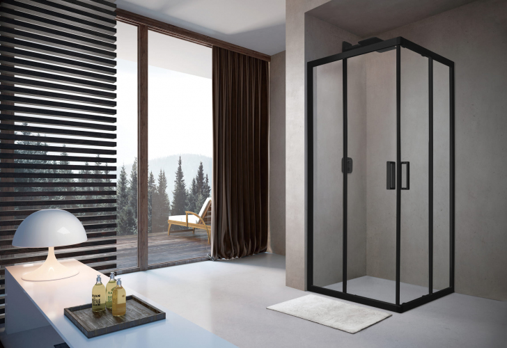 Душевой уголок слайдер Terminus Соренто 05 900х900х2000 квадрат чёрный