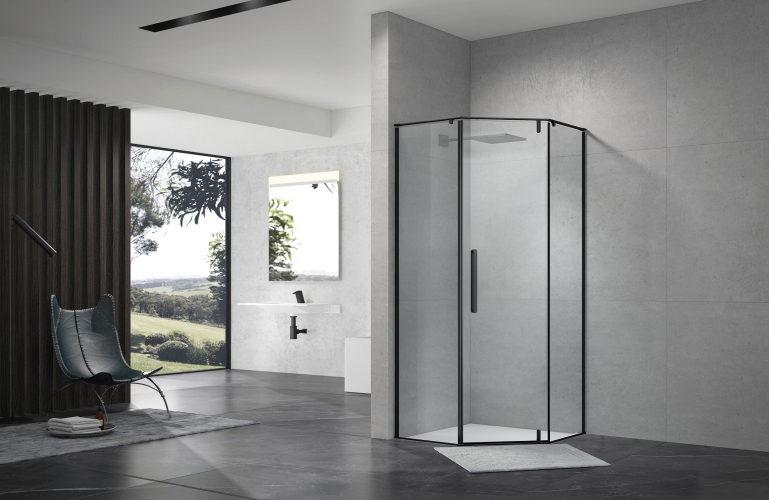 Душевой уголок распашной Terminus Альба 04 1000х1000х2200 трапеция чёрный