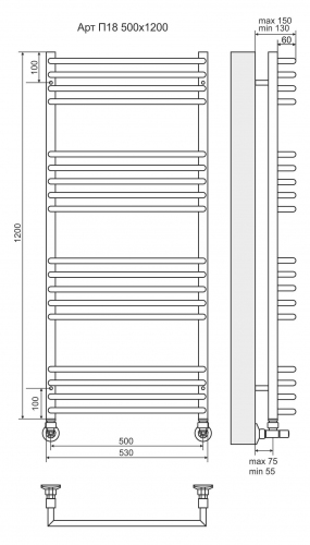 Полотенцесушитель TERMINUS Арт П18 500х1200
