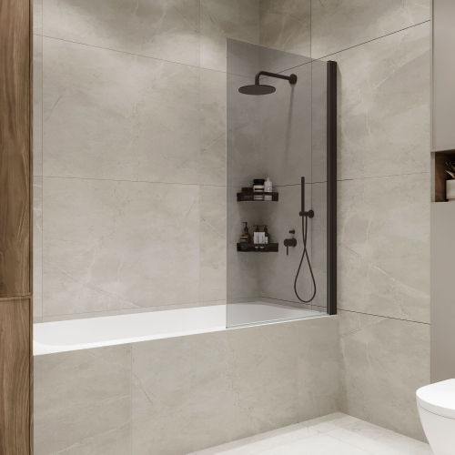 Шторка на ванну распашная Terminus Ното 02 1500х700 проф.черный тонированная