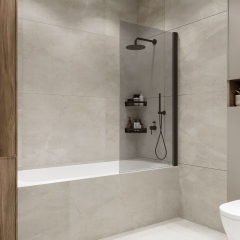 Шторка на ванну распашная Terminus Ното 02 1500х700 проф.черный тонированная