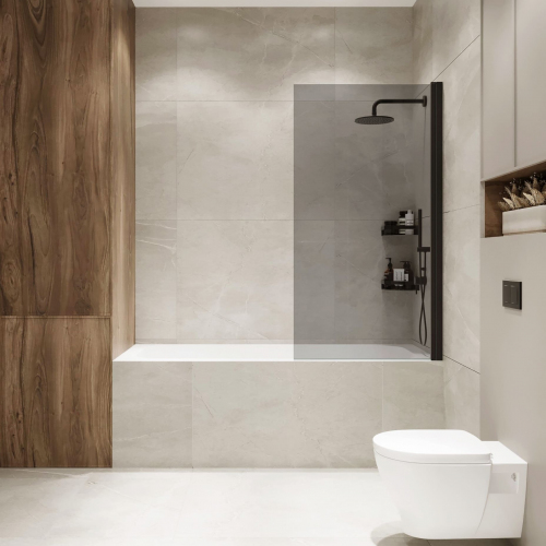 Шторка на ванну распашная Terminus Ното 02 1500х700 проф.черный тонированная