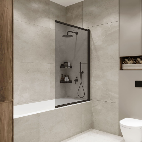 Шторка на ванну слайдер Terminus Ното 01 1500х900 проф.черный тонированная