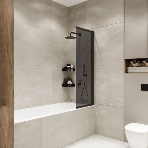 Шторка на ванну слайдер Terminus Ното 01 1500х900 проф.черный тонированная