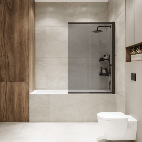 Шторка на ванну слайдер Terminus Ното 01 1500х900 проф.черный тонированная