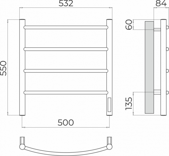 Полотенцесушитель TERMINUS Классик П4 500х550 Электро (quick touch)