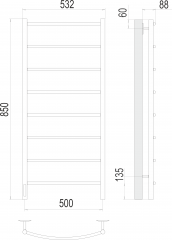 Полотенцесушитель TERMINUS Классик П8 500х850 Электро (quick touch) слева