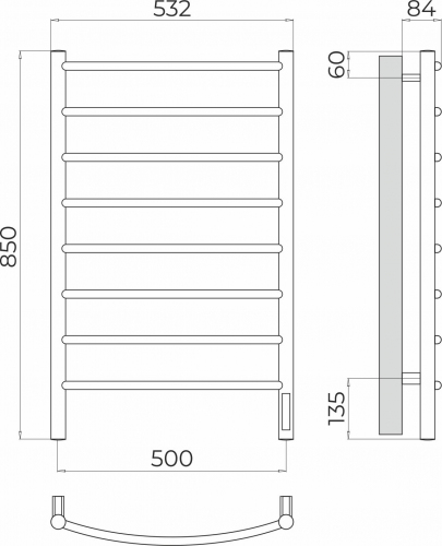 Полотенцесушитель TERMINUS Классик П8 500х850 Электро (quick touch)