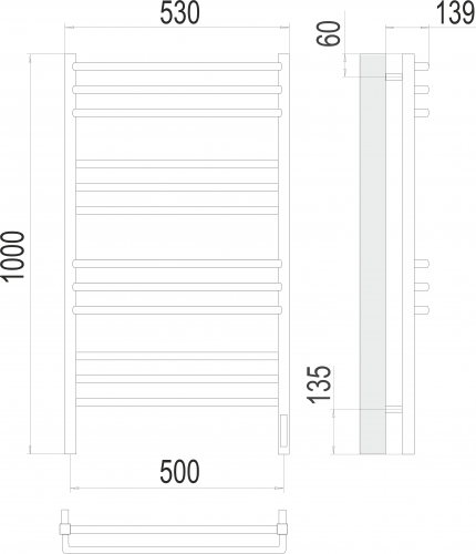 Полотенцесушитель TERMINUS Соренто П12 500х1000 электро (sensor quick touch)