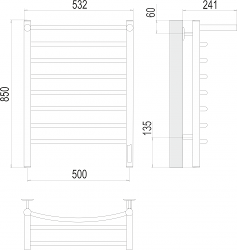 Полотенцесушитель TERMINUS Классик с/п П8 500х850 Электро (quick touch)
