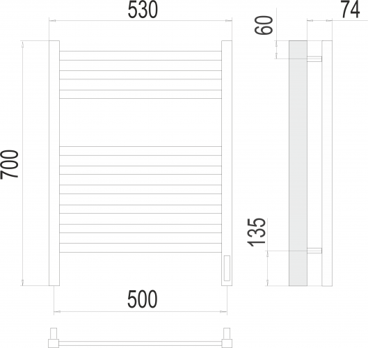 Полотенцесушитель TERMINUS Ното П9 500х700 электро (sensor quick touch)