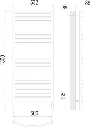 Полотенцесушитель TERMINUS Классик П15 500х1300 электро (sensor quick touch)