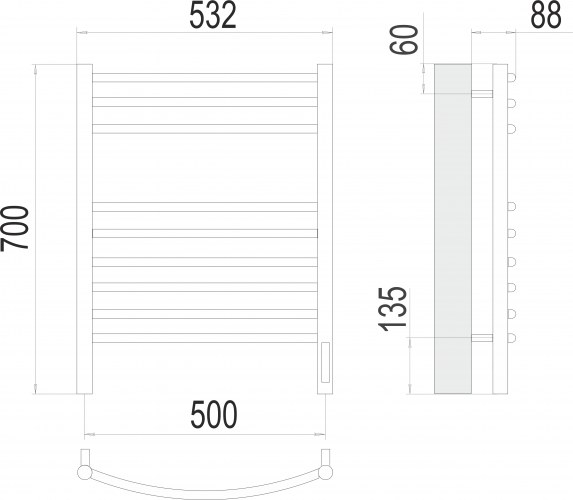Полотенцесушитель TERMINUS Классик П9 500х700 электро (sensor quick touch)