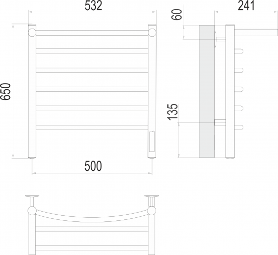 Полотенцесушитель TERMINUS Классик с/п П6 500х650 Электро (quick touch)