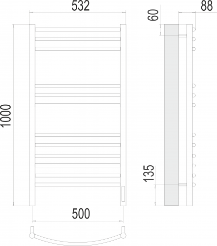 Полотенцесушитель TERMINUS Классик П12 500х1000 электро (sensor quick touch)