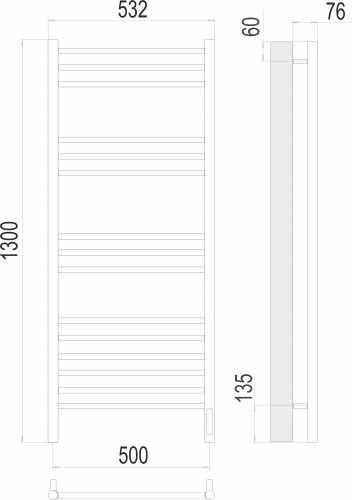 Полотенцесушитель TERMINUS Аврора П15 500х1300 электро (sensor quick touch)