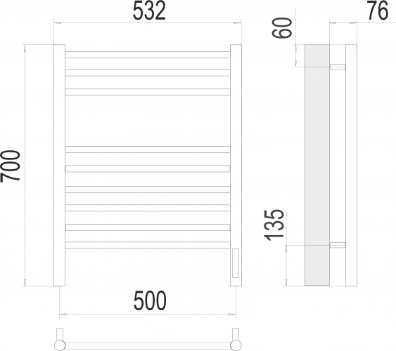 Полотенцесушитель TERMINUS Аврора П9 500х700 электро (sensor quick touch)