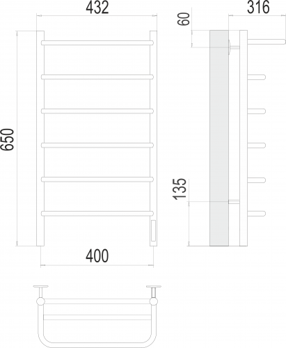 Полотенцесушитель TERMINUS Полка П6 400х650 Электро (quick touch)